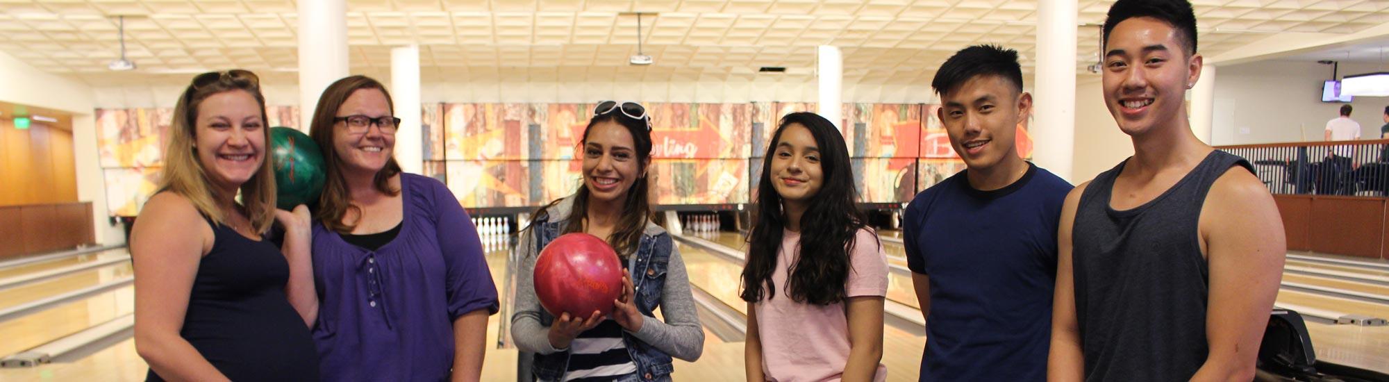 Students at a bowling event