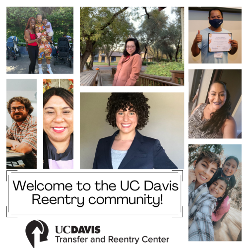 Photos of reentry students with text "Welcome to the Reentry Community"